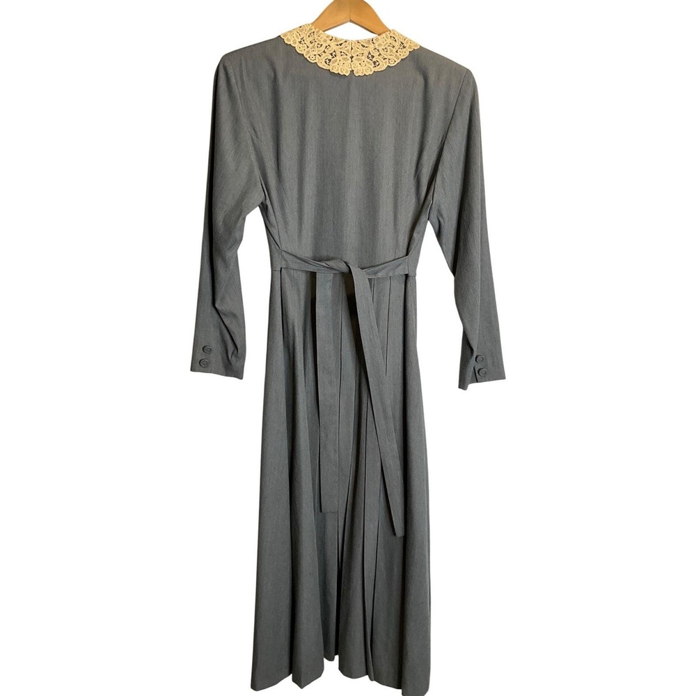 Vintage Button Up Long‎ Sleeve Lined Maxi Dress Lace Collar Trad Wife Modest s - Picture 2 of 6